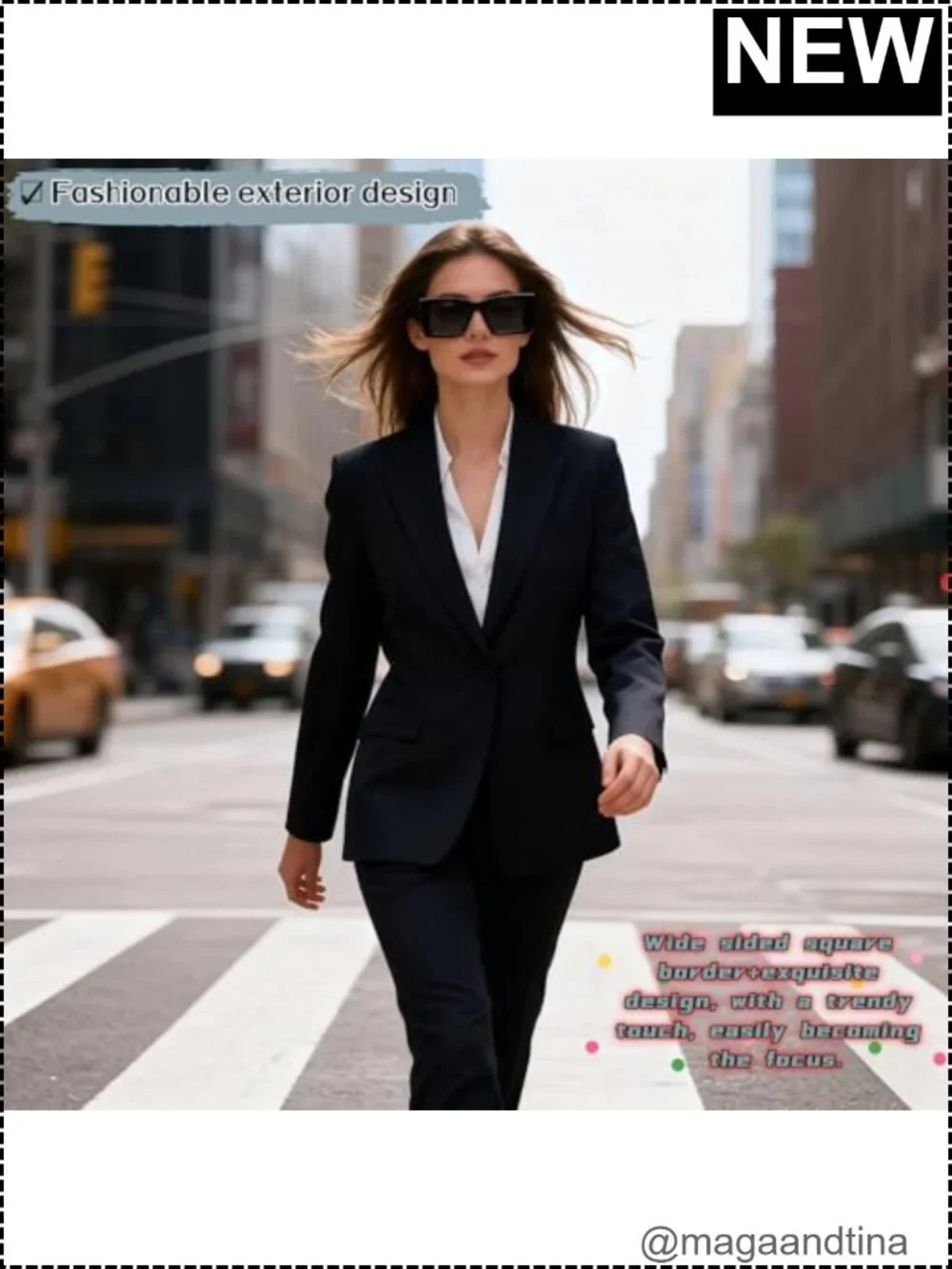 Oversized Square Sunglasses for Women Retro UV Protection Plastic Frame